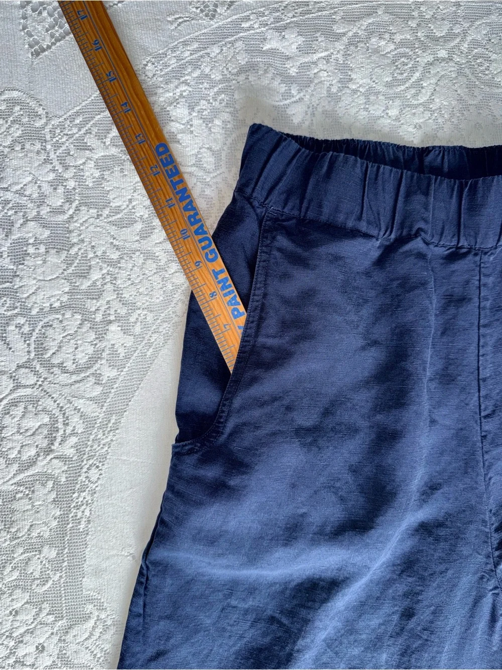 Banana Republic High-Rise Wide-Leg Embroidered Boho Tencel Linen Pants Navy M